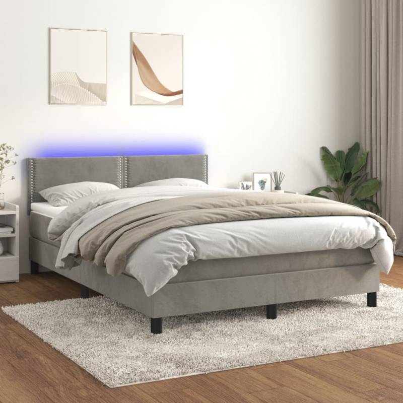 Boxspringbett mit Matratze & LED Hellgrau 140x200 cm Samt Dunkelblau 140 x 200 cm Knopfheftung Design