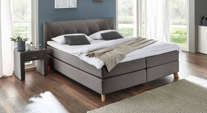 Boxspringbett mit Topper in 2 Höhen 100x200 cm grau - Allentown