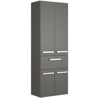 Badmöbel Hochschrank FES-4005-66 Hochglanz Lack Steingrau mit Wäschekippern - B/H/T: 60/168/33cm