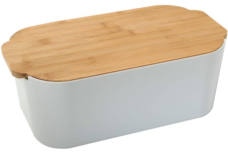 Brot Aufbewahrungsbox Kunstoff grau mit Bambusdeckel 33 cm