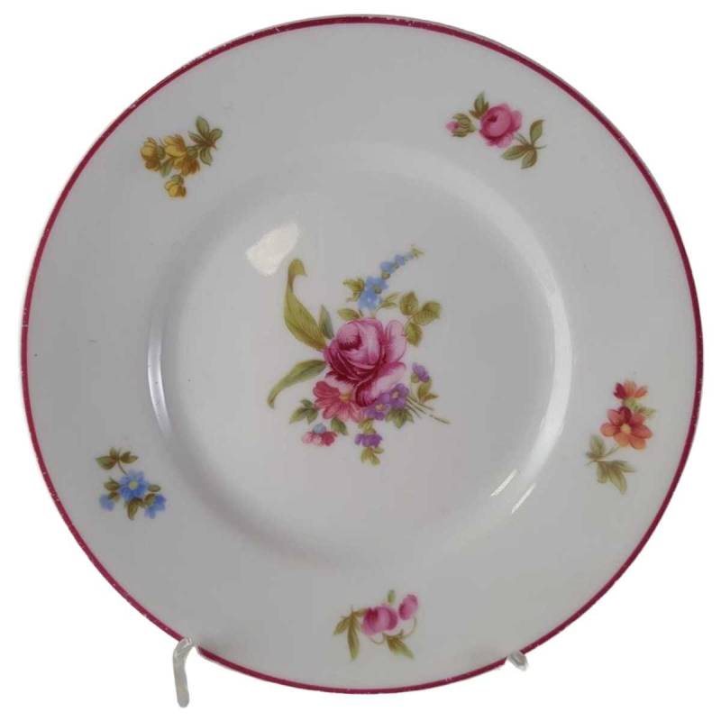 Brotteller Hutschenreuther Olivia bunte Blumen roter Rand Dekor 1