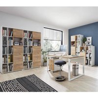 Büromöbel Set in weiß mit Navarra Eiche Nb. GENT-01 Schreibtisch mit Container BxHxT: 340x197x40cm