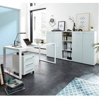 Büromöbel Set weiß mit Glasfronten MONTERO-01 Schreibtisch mit Container B x H x T ca.: 210 x 120 x 37 cm