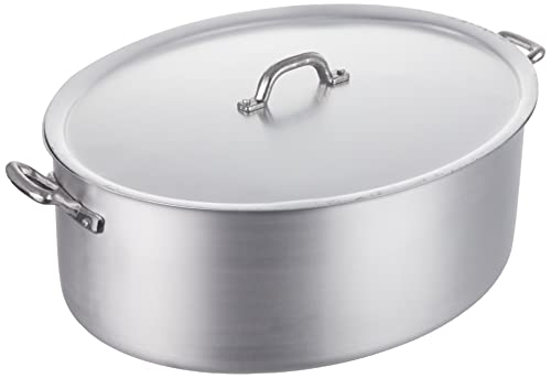 Pentole Agnelli Kasserolle, oval, 2 Griffe und Deckel, Aluminium, satinierte Oberfläche, Silberfarben 36 cm Silber/schwarz von Baldassare Agnelli