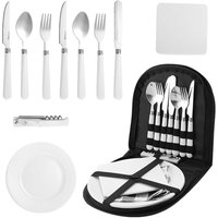 Camping Geschirr Set 2 Personen13-teilig, Tragbar Camping Besteck Set, Picknick Camping Geschirr Set Teller und Edelstahlbesteck mit schwarzer Tasche Camping Geschirr Set 2 Personen13-teilig, Tragbar Camping Besteck Set, Picknick Camping Geschirr Set Teller und Edelstahlbesteck mit schwarzer Tasche