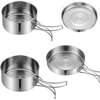 Camping Kochgeschirr Set 4-teiligtes Outdoor 2-3 Personen Edelstahl Topf mit Geschirr Kochtopf Faltbare Campinggeschirr Pot Plate für Picknick Camping Kochgeschirr Set 4-teiligtes Outdoor 2-3 Personen Edelstahl Topf mit Geschirr Kochtopf Faltbare Campinggeschirr Pot Plate für Picknick