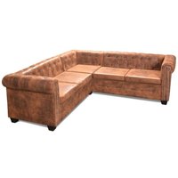 Chesterfield-Ecksofa 5-Sitzer Kunstleder Braun vidaXL