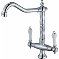 Chrom-Doppelgriff-Küchenarmatur, 360° drehbarer Spülbeckenhahn, Küchenspüle-Mischbatterie, Hochdruck-Messing-Hochauslauf-Thsinde