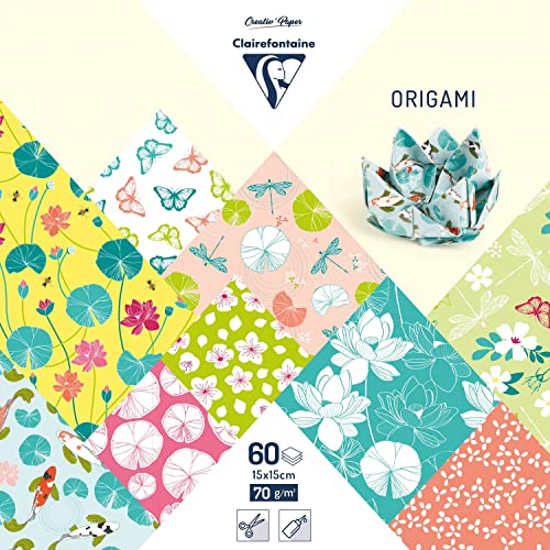 Clairefontaine 95373C - Packung mit 60 Blatt Origami, 70g, 15x15cm, Seerosen, 1 Pack von Clairefontaine