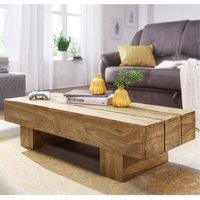 Couchtisch Massiv-Holz Akazie Design Wohnzimmer-Tisch dunkel-braun Landhaus-Stil Beistelltisch B/H/T ca. 120/30/45cm