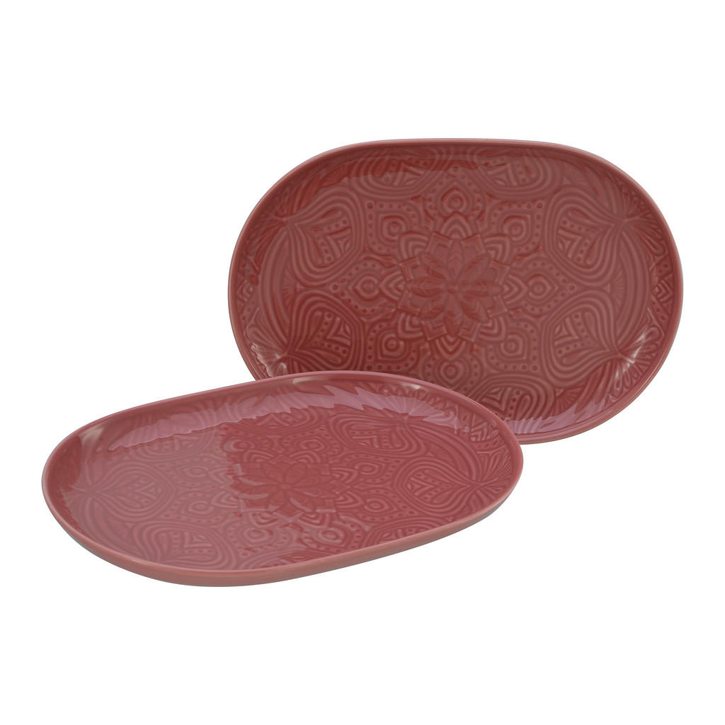 Creatable Servierplatten-Set, Dunkelrosa, Keramik, 2-teilig, orientalisch, oval, 23x7x30 cm, Tischkultur & Servieren, Servierplatten von Creatable