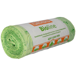 DEISS BIOLINE Bioabfallsäcke 20 Liter ecovio® Biokunststoff, Biologisch abbaubare Biomüllbeutel, feuchtigkeitsdicht, (B x L): 430 x 500 mm, 1 Karton = 10 Rollen à 50 Stück = 500 Stück