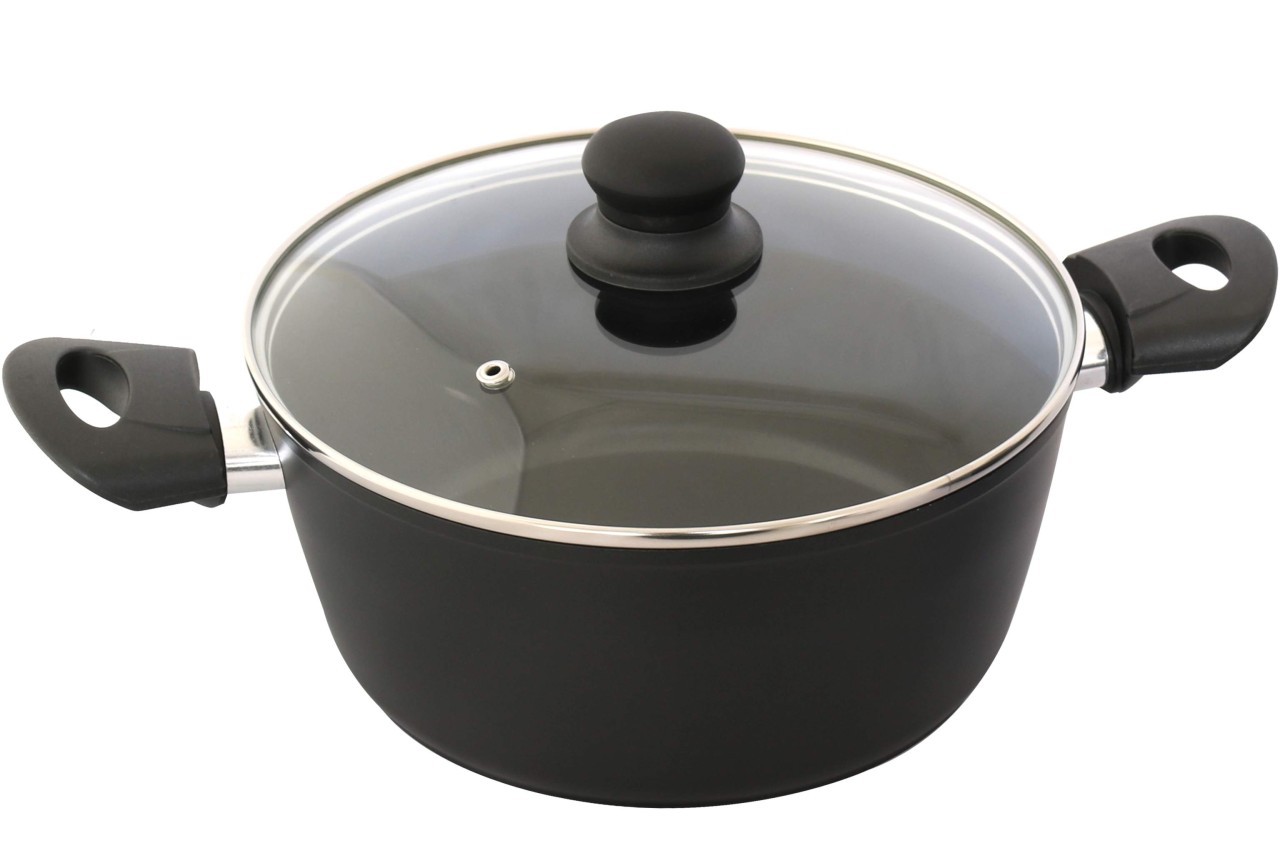 DESKI Aluminium Kochtopf mit Glasdeckel 4,3L schwarz 2-fach Beschichtung DESKI Aluminium Kochtopf mit Glasdeckel 4,3L schwarz 2-fach Beschichtung