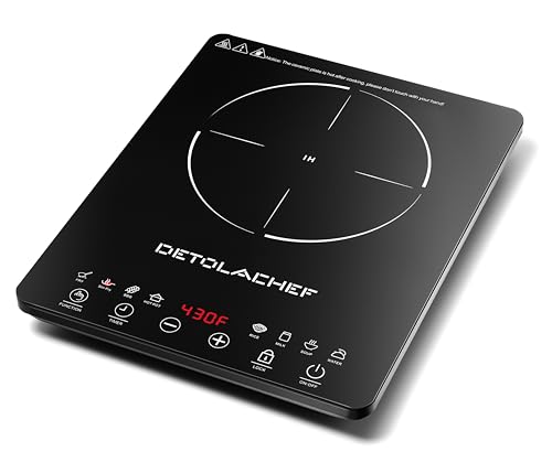 DETOLACHEF 1800W Tragbare Induktions-Heizplatte, 10 Temperatureinstellungen, LED-Touch-Sensor, Kindersicherung, automatische Abschaltung und Abschaltung