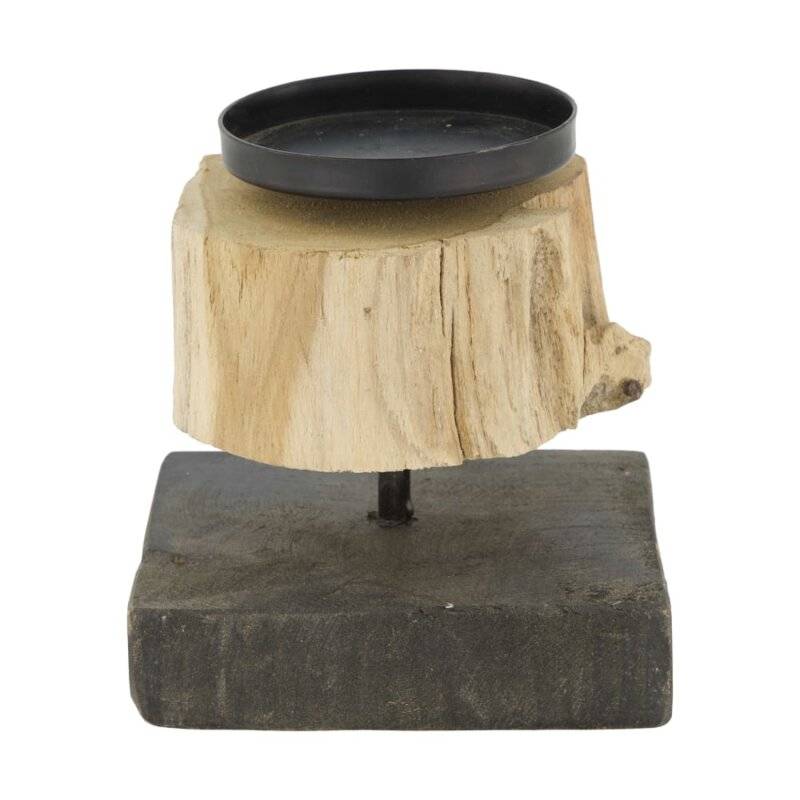DIJK - Kerzenhalter - mit Fuß - Teakholz - 12 x 10 x 13 cm