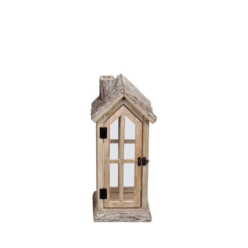 DIJK - Laternenhaus - mit Glas - Holz - 18 x 15 x 42 cm - natur