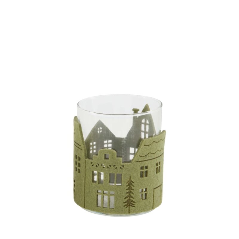 DIJK - Windlicht - Häuser - Glas - 8,5 x 8,5 x 10 cm - grün