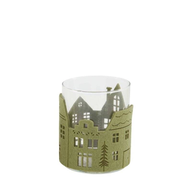 DIJK - Windlicht - Häuser - Glas - 8,5 x 8,5 x 10 cm - grün