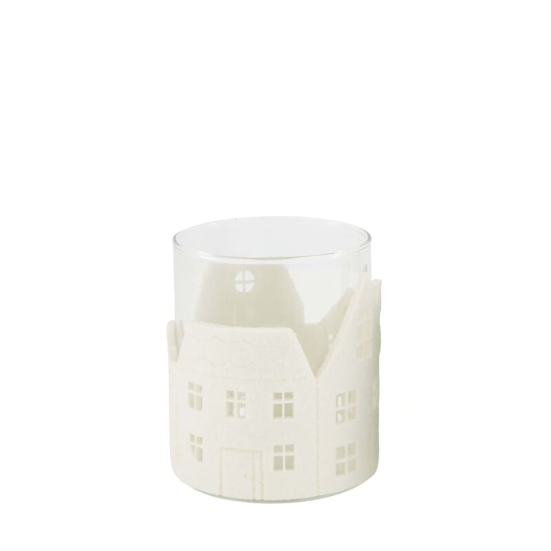 DIJK - Windlicht - Häuser - Glas - 8,5 x 8,5 x10 cm - weiß