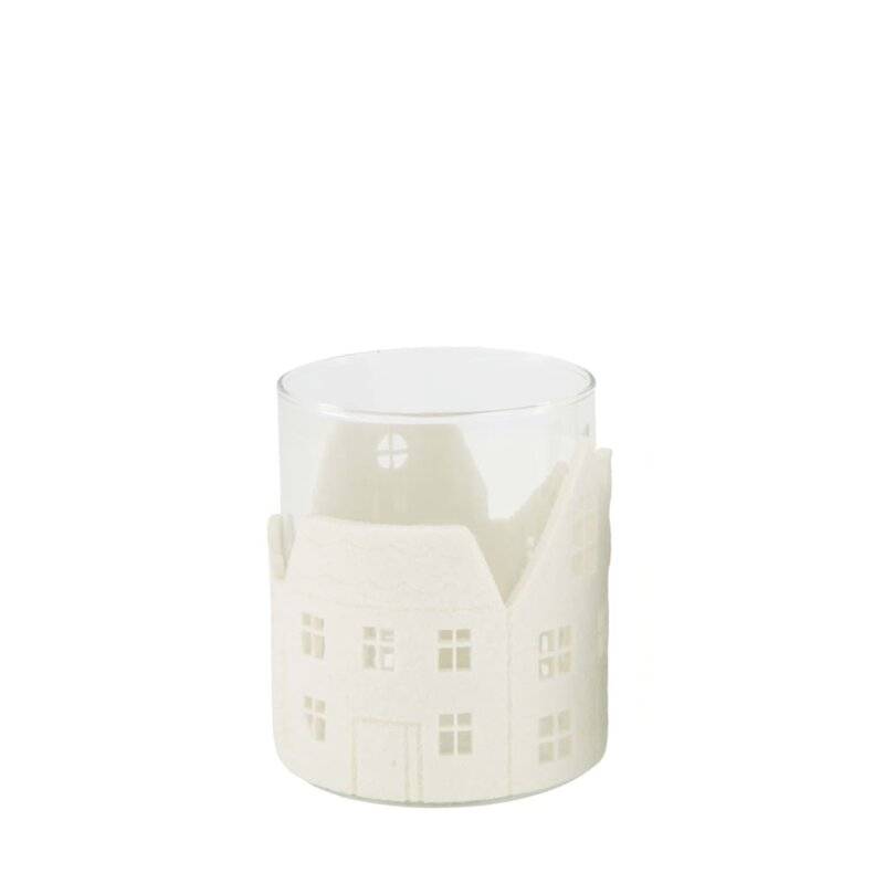 DIJK - Windlicht - Häuser - Glas - 8,5 x 8,5 x10 cm - weiß