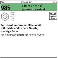 No Brand - DIN985/ 6 m 3 verzinkt Sicherungsmutter niedrige Form mit Polyamideinlage von NO BRAND