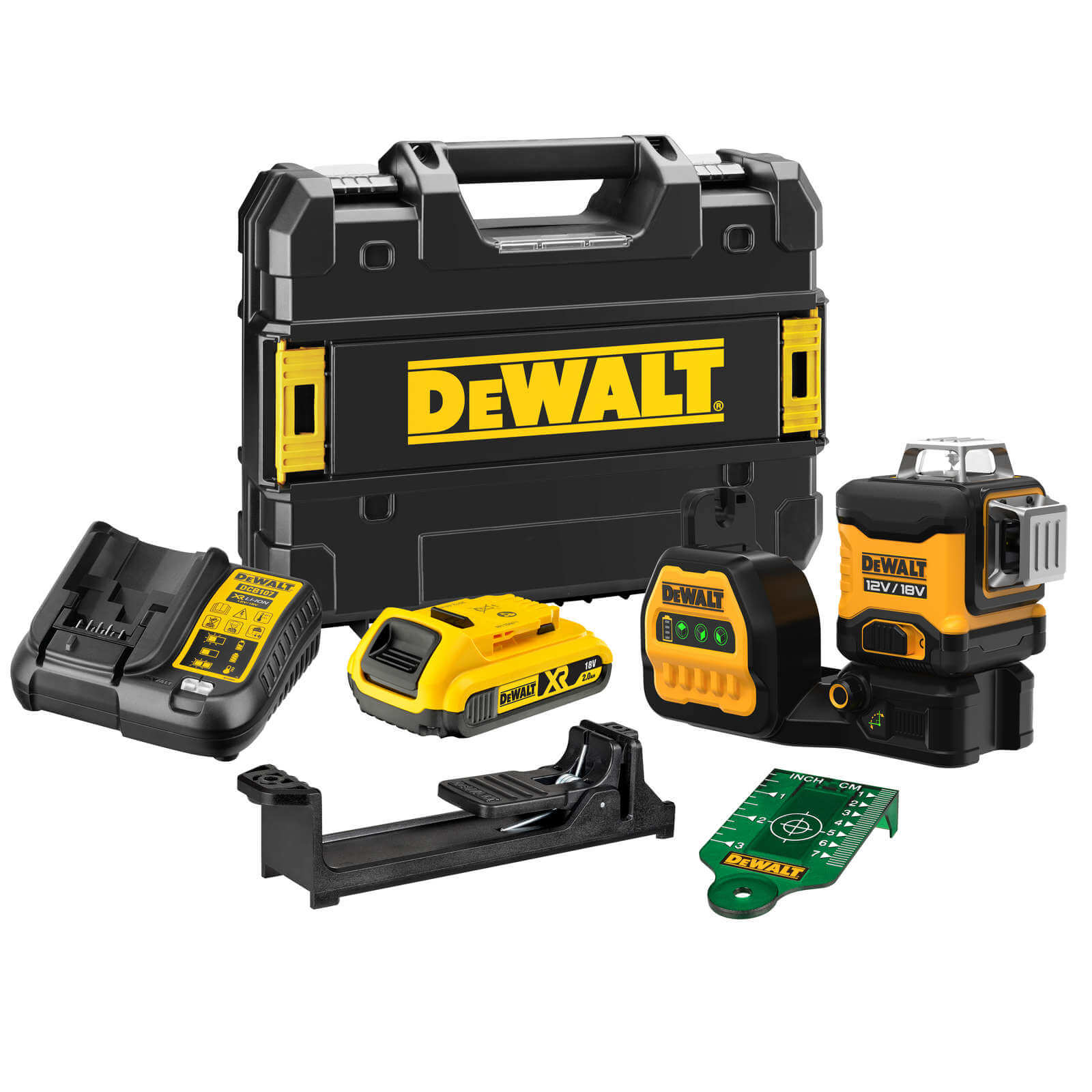 DeWALT Akku-Multilinienlaser DCE089D1G18-QW Grün, Kreuzlinienlaser inkl TSTAK 12 und 18V, Laserklasse 2