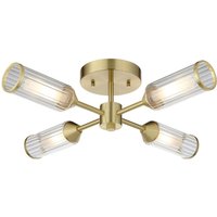 Deckenlampe Metall Riffelglas B: 55 cm in Messing G9 von Endon