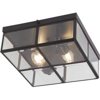 Deckenleuchte 2-flammig E14 Schwarz matt Glas Metall von Searchlight