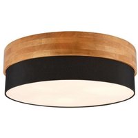 Deckenleuchte 3xE27 Holzaufsatz 1 Stück Metall Schwarz, Hellbraun