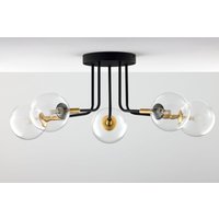 Deckenleuchte 5-flammig Metall Glas in Schwarz Gold G9 von Zaklad Wielobranzowy Export-Import-Jupiter