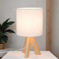 Weiße Tischleuchte Holz Fuß Stoff Schirm 31cm E14 Weiße Tischleuchte Holz Fuß Stoff Schirm 31cm E14 von Easylight