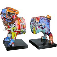 Pop Art Figur Deko Skulptur 2er Set Buchstützen Hund Street Art Bulldogge Graffiti Kunstharz