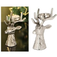 Deko-Figur Teelichthalter Hirschkopf Aluminium 1 Stück ca. 10 x 17 x 10 cm von CEPEWA Silber