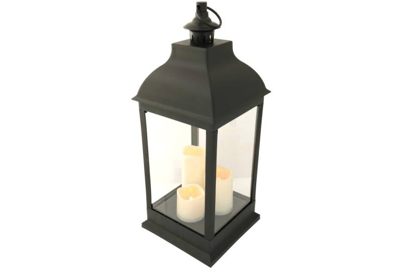 Deko Laterne 60 x 23,5 cm mit 3 LED Kerzen flackernd Timer Batteriebetrieben