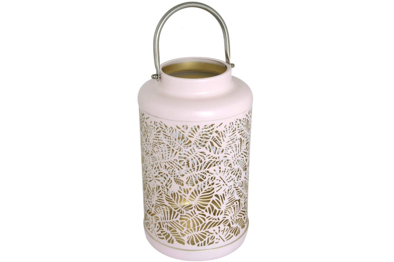 Deko Laterne Lacy Metall 27 cm ROSA mit Henkel Metalllaterne