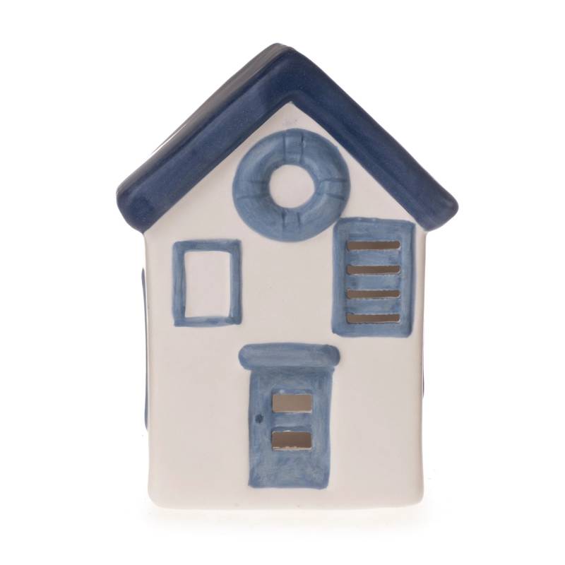 Deko-Strandhaus 9 cm x 6,5 cm x 11,5 cm Weiß-Blau-Grau