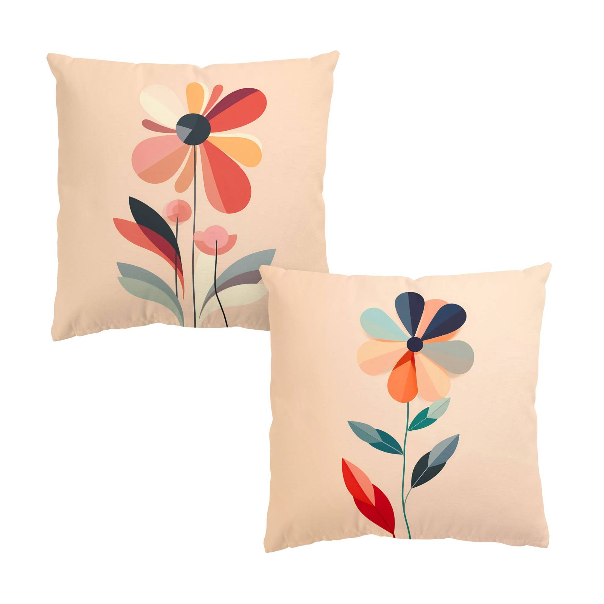 Dekokissen 2er Set Abstraktes Retro Blumenpaar
