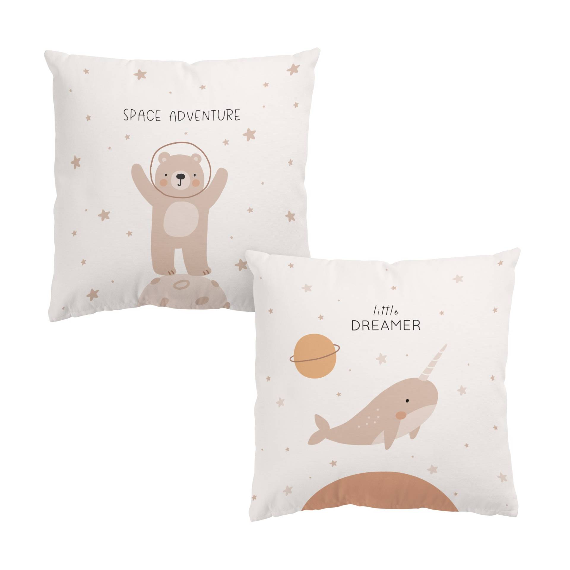 Dekokissen 2er Set Boho - Bär und Narwal Duo