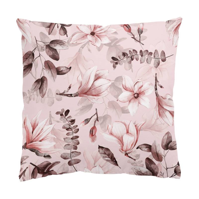 Dekokissen Blüten mit Grauen Blättern vor Rosa
