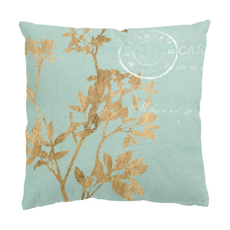 Dekokissen Goldene Blätter auf Turquoise I