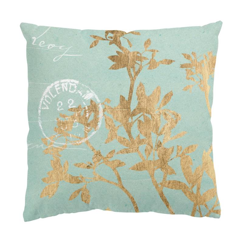 Dekokissen Goldene Blätter auf Turquoise II