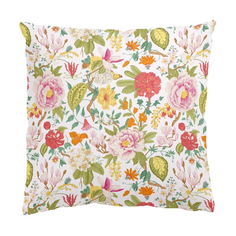 Dekokissen Illustriertes Blumen Chinoiserie Muster auf Hellrosa