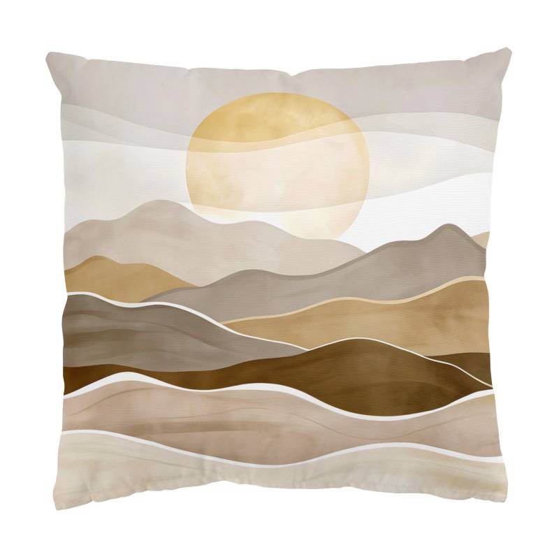 Dekokissen Minimalistische Boho Landschaft Beige Grau
