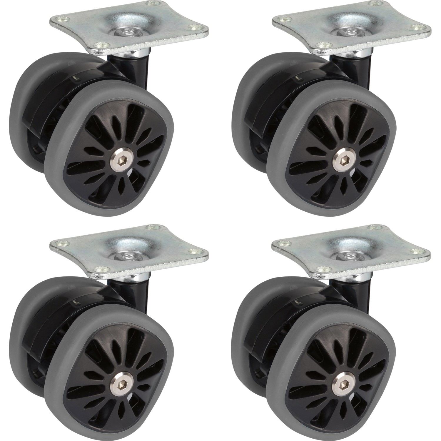 Design-Doppelrolle mit eckigem Rad Grau 4er-Set