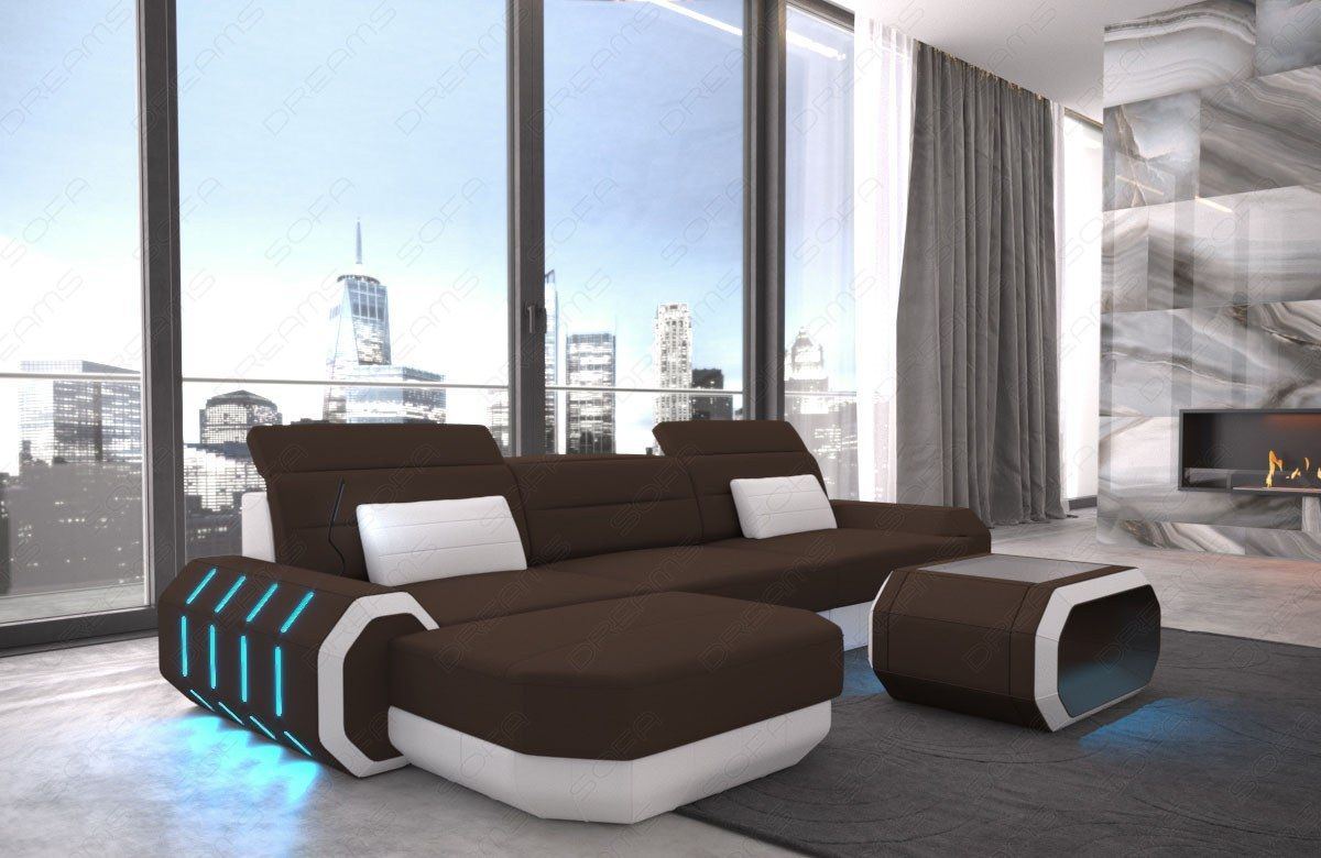 Design Stoffsofa Roma L-Form, Led