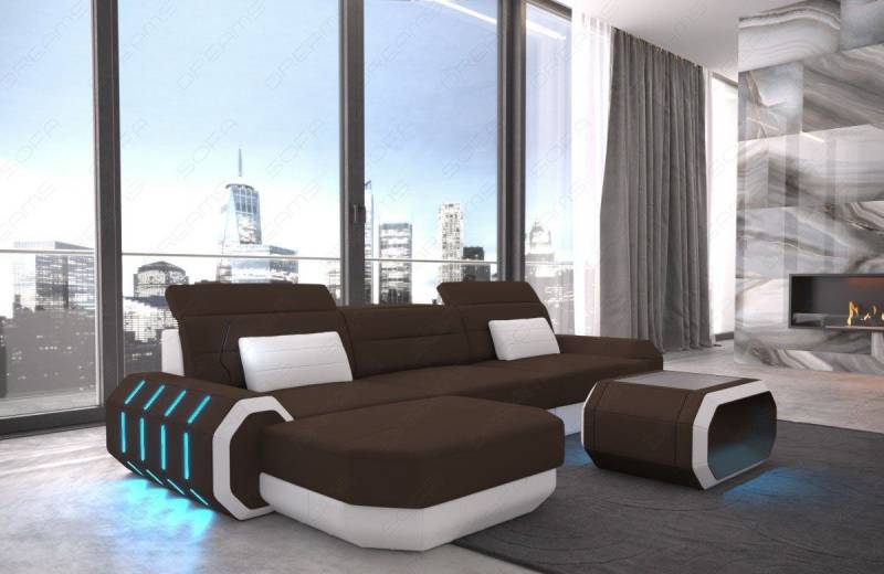 Design Stoffsofa Roma L-Form, Led