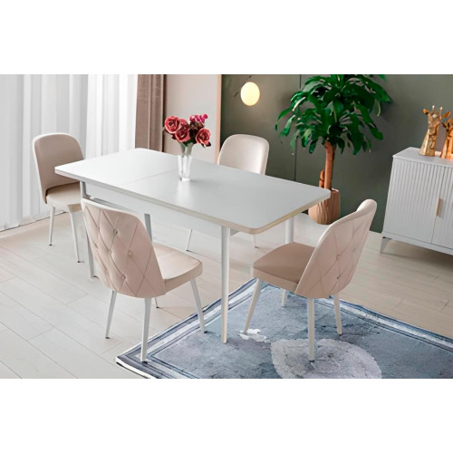Designer Essgruppe Weißer Holztisch Edle 4x Chesterfield Stühle 5tlg Set