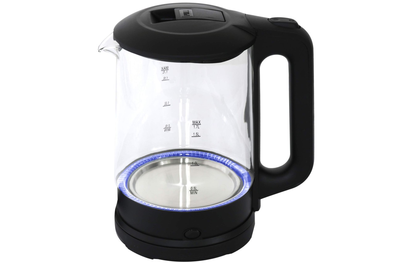 Deski Wasserkocher Glas 1,7 Liter schwarz mit LED Beleuchtung blau Deski Wasserkocher Glas 1,7 Liter schwarz mit LED Beleuchtung blau