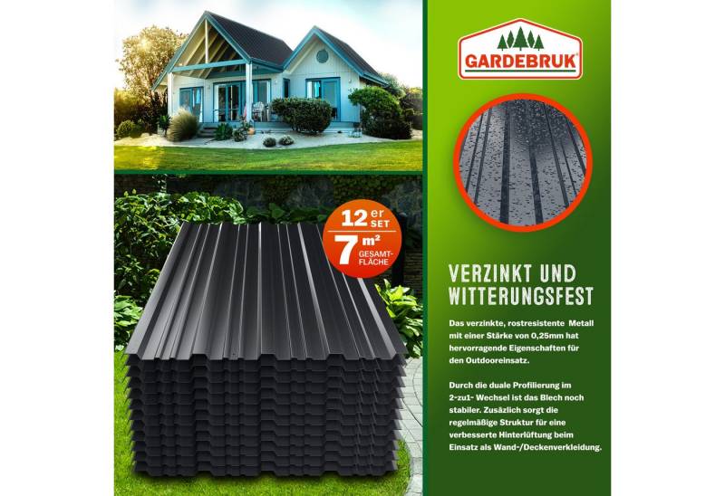 Gardebruk Wellplatte, 12x Trapezblech 129cm x 46cm = 7m² verzinkt Profilblech Dachblech von Gardebruk