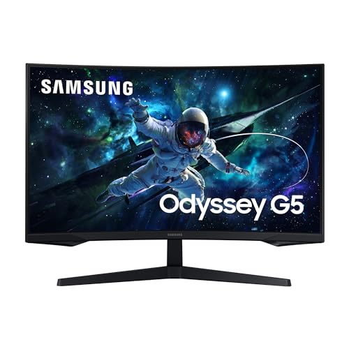 Samsung Odyssey G55C Curved Gaming Monitor, 32 Zoll, Bildschirm mit VA-Panel, 2.560 x 1.440 Pixel, 1.000R Radius, HDR10, AMD FreeSync, Bildwiederholrate 165 Hz, Reaktionszeit 1 ms (MPRT) von Samsung